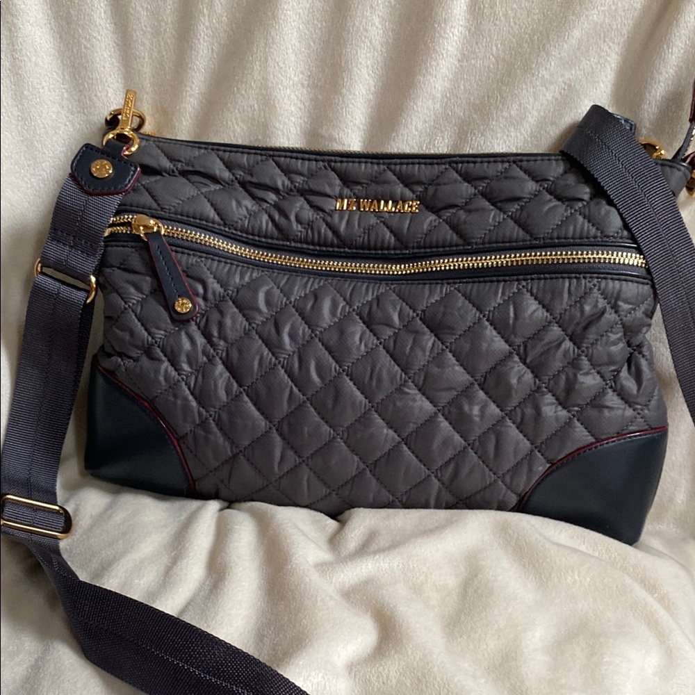 MZ Wallace Gray Quilted Crossbody Bag EUC
